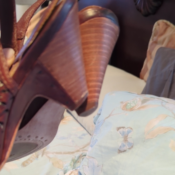 Frye Brown Cutout Peep-Toe Heels - Picture 7 of 13